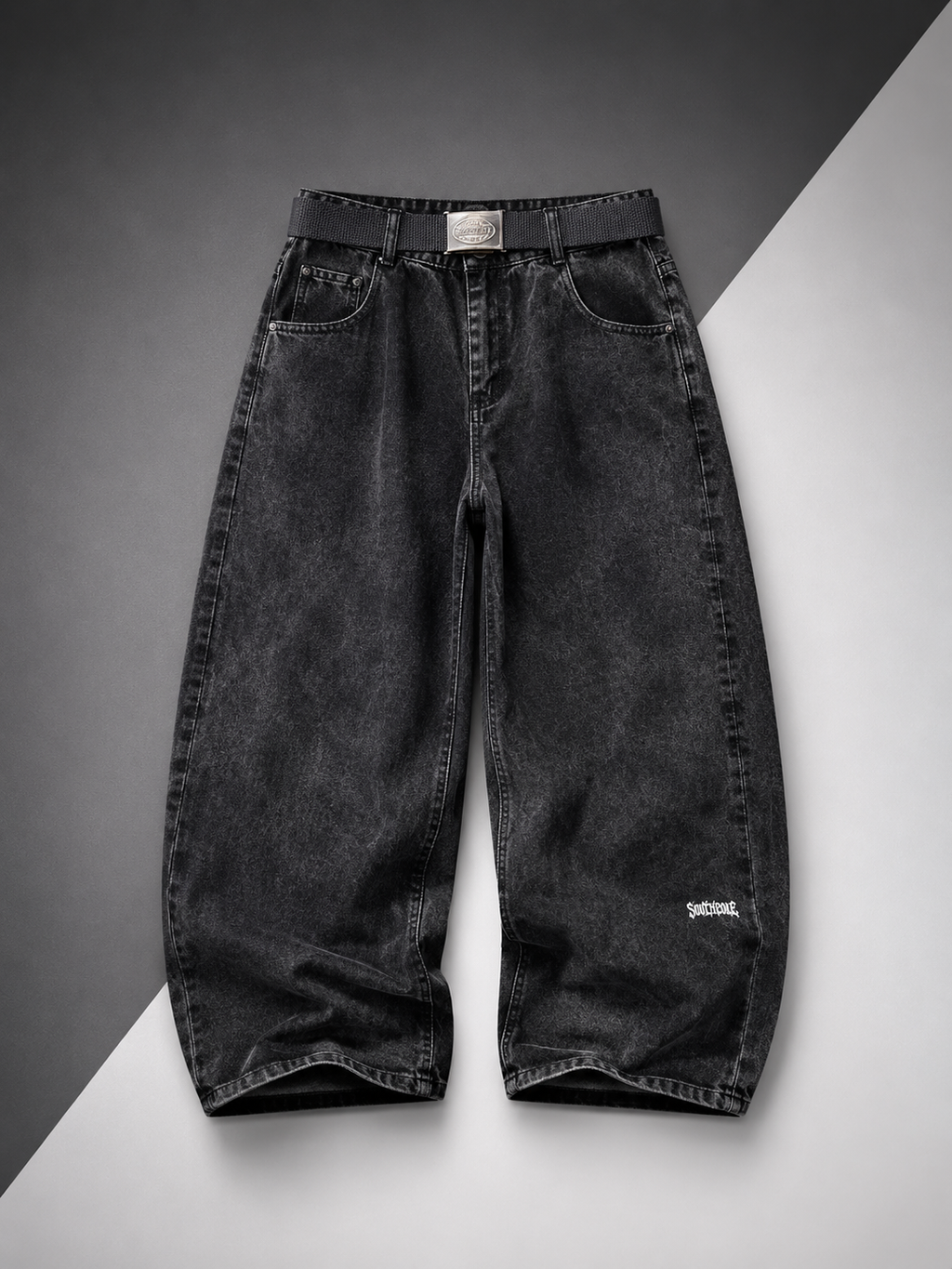 Calça Jeans Baggy Premium Streetwear Oversized Bordado Cruz