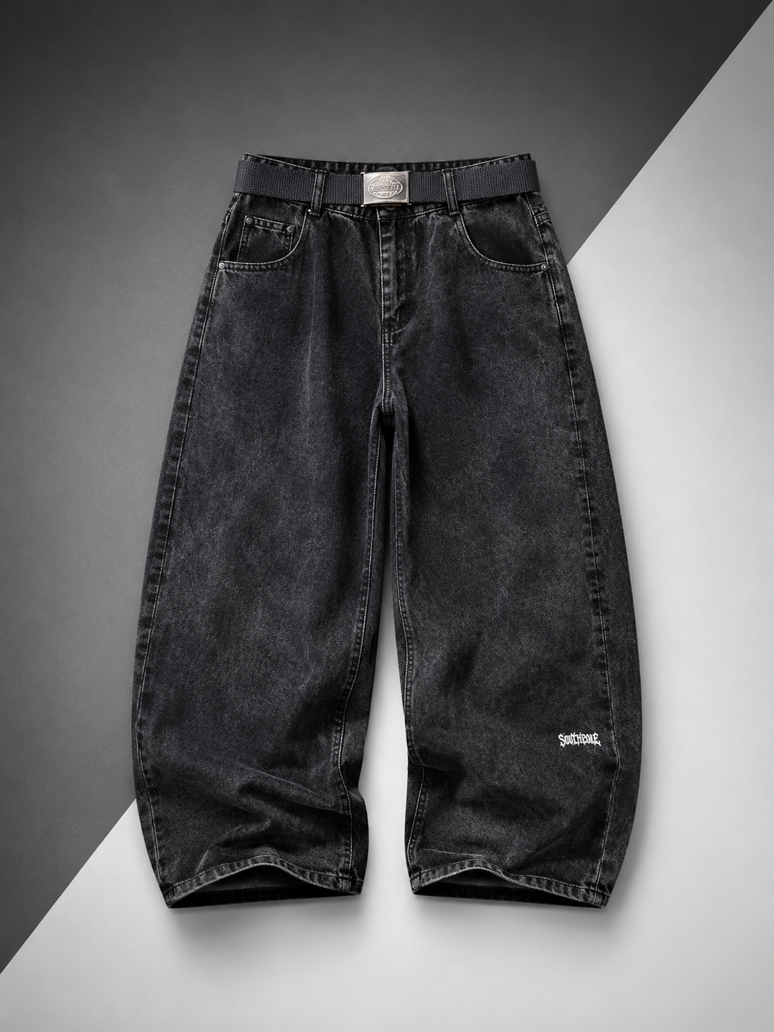 Calça Jeans Baggy Premium Streetwear Oversized Bordado Cruz