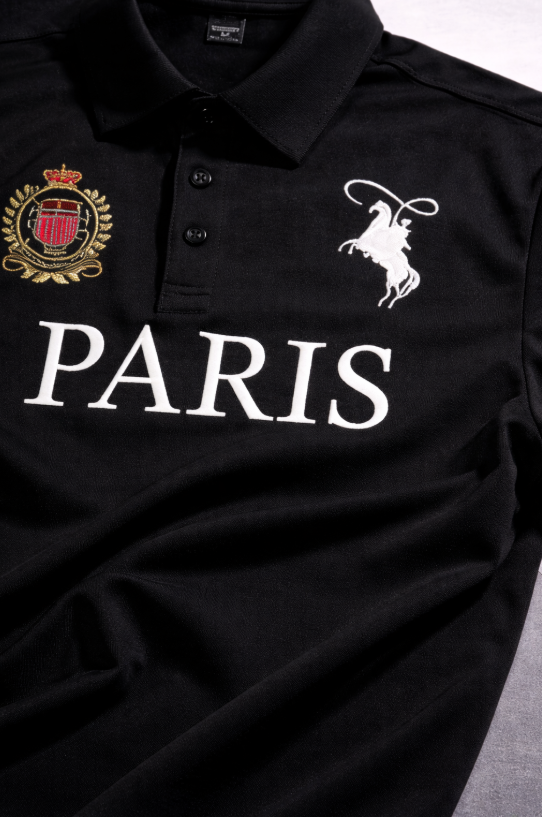 Camisa Polo Paris Premium Preta Masculina Streetwear – Bordado Luxo, Gola Clássica e Estilo Urbano Exclusivo