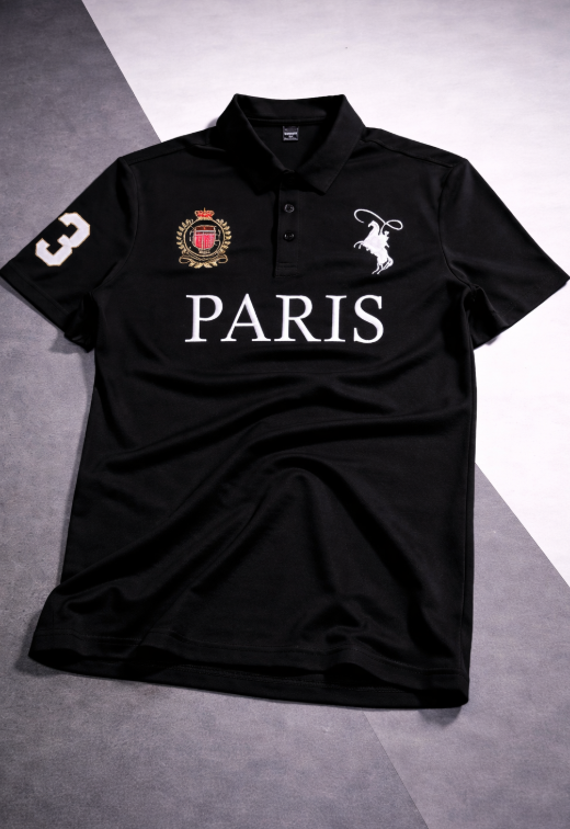 Camisa Polo Paris Premium Preta Masculina Streetwear – Bordado Luxo, Gola Clássica e Estilo Urbano Exclusivo