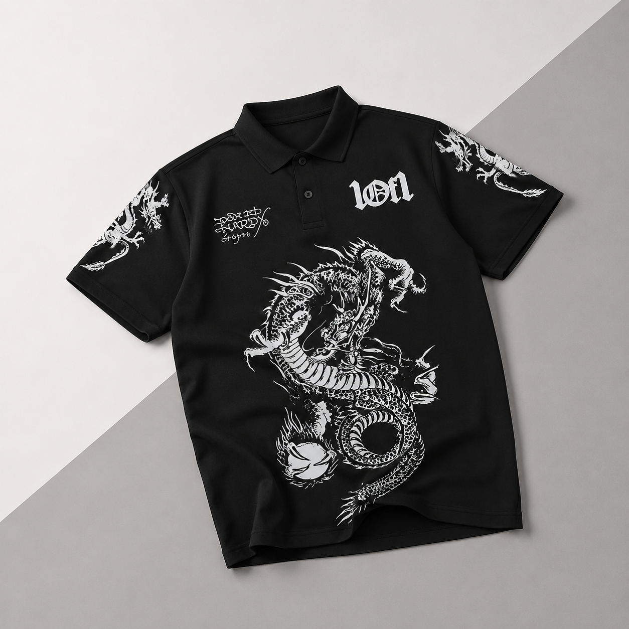 Camisa Polo Dragon Oni Preta Streetwear Premium