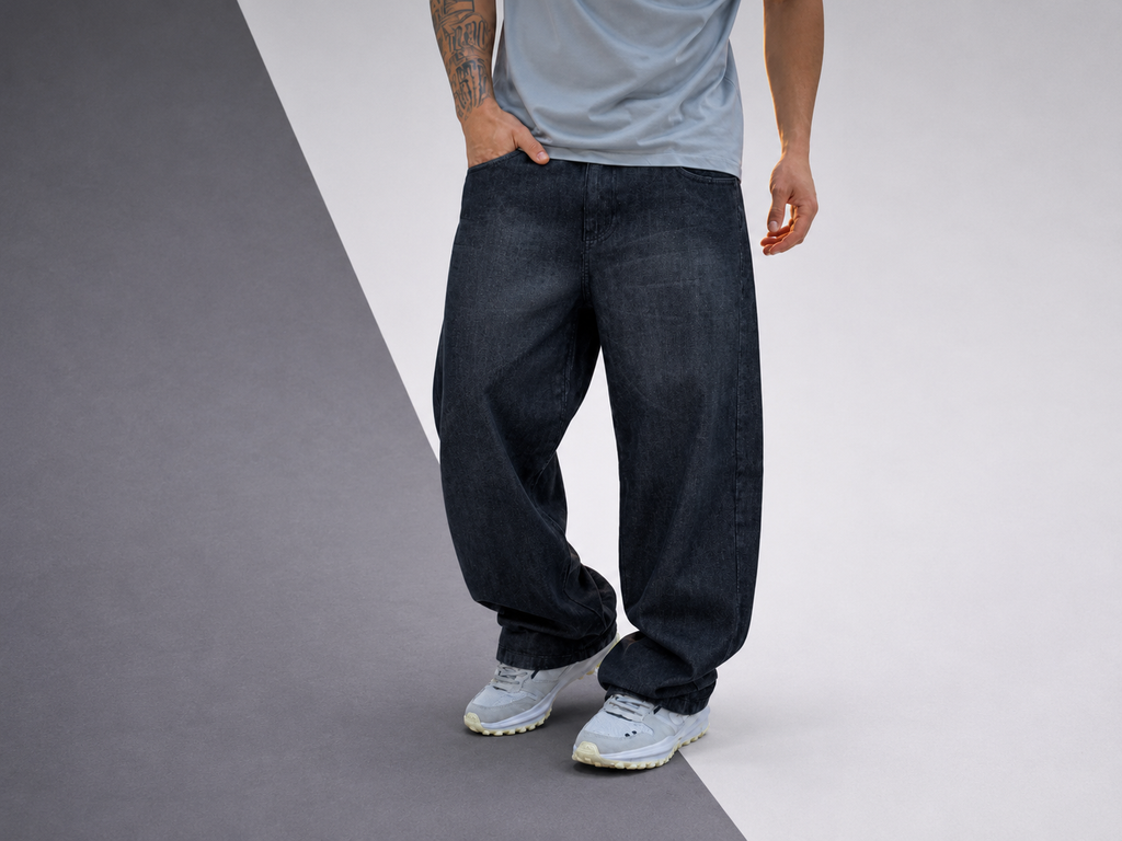 Calça Jeans Baggy Oversized Azul Escuro Masculina Streetwear