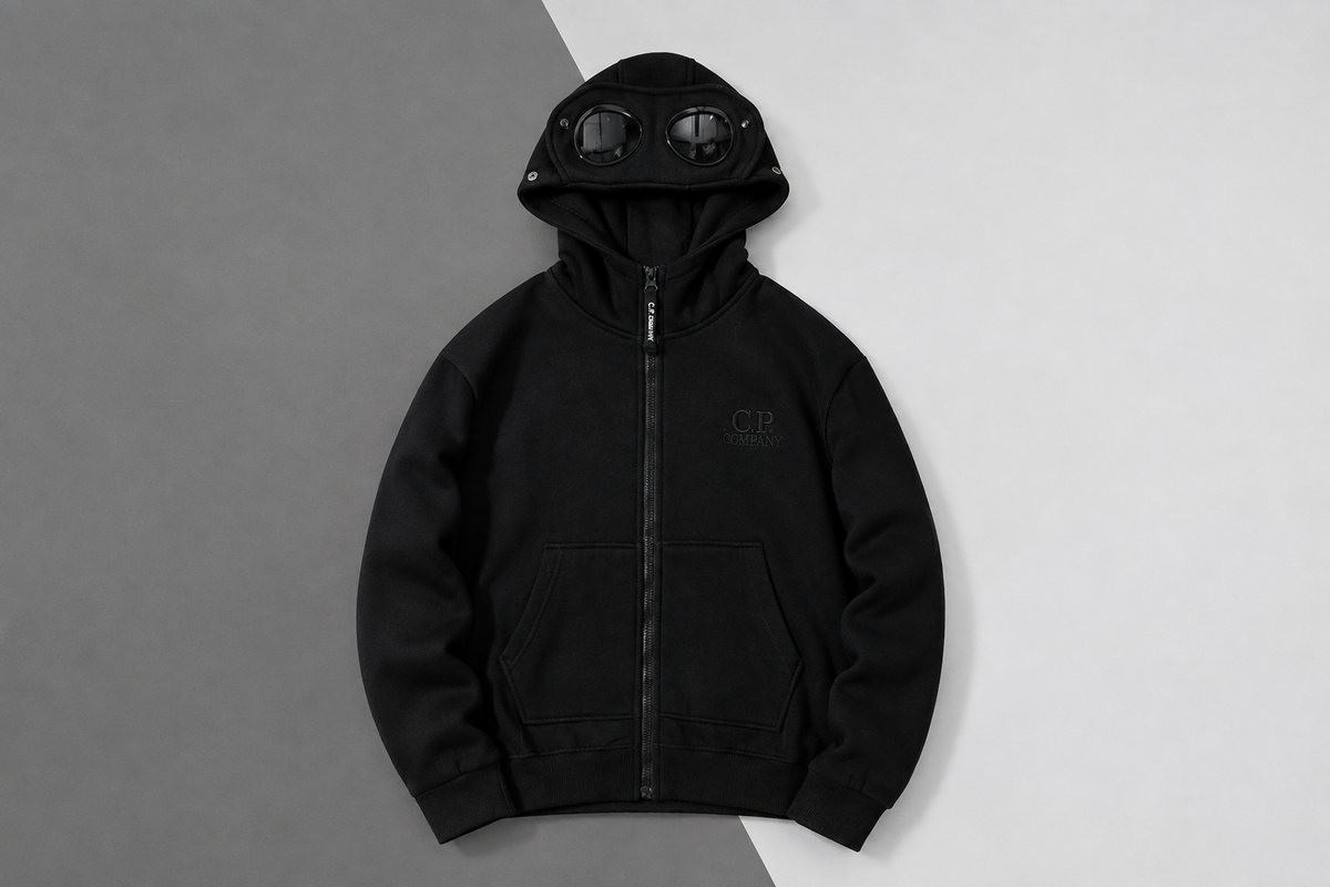 C.P. Company Black Goggle Hooded Zip-Up Sweatshirt