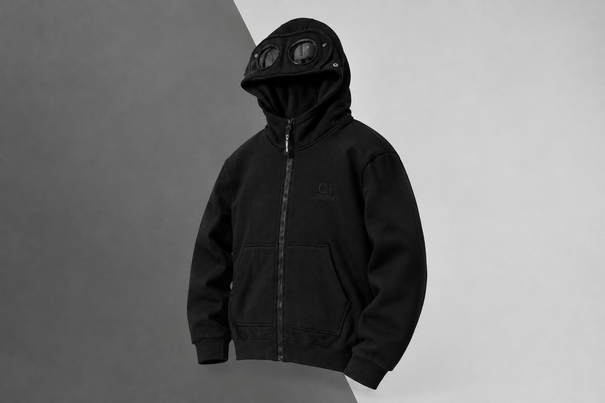 C.P. Company Black Goggle Hooded Zip-Up Sweatshirt