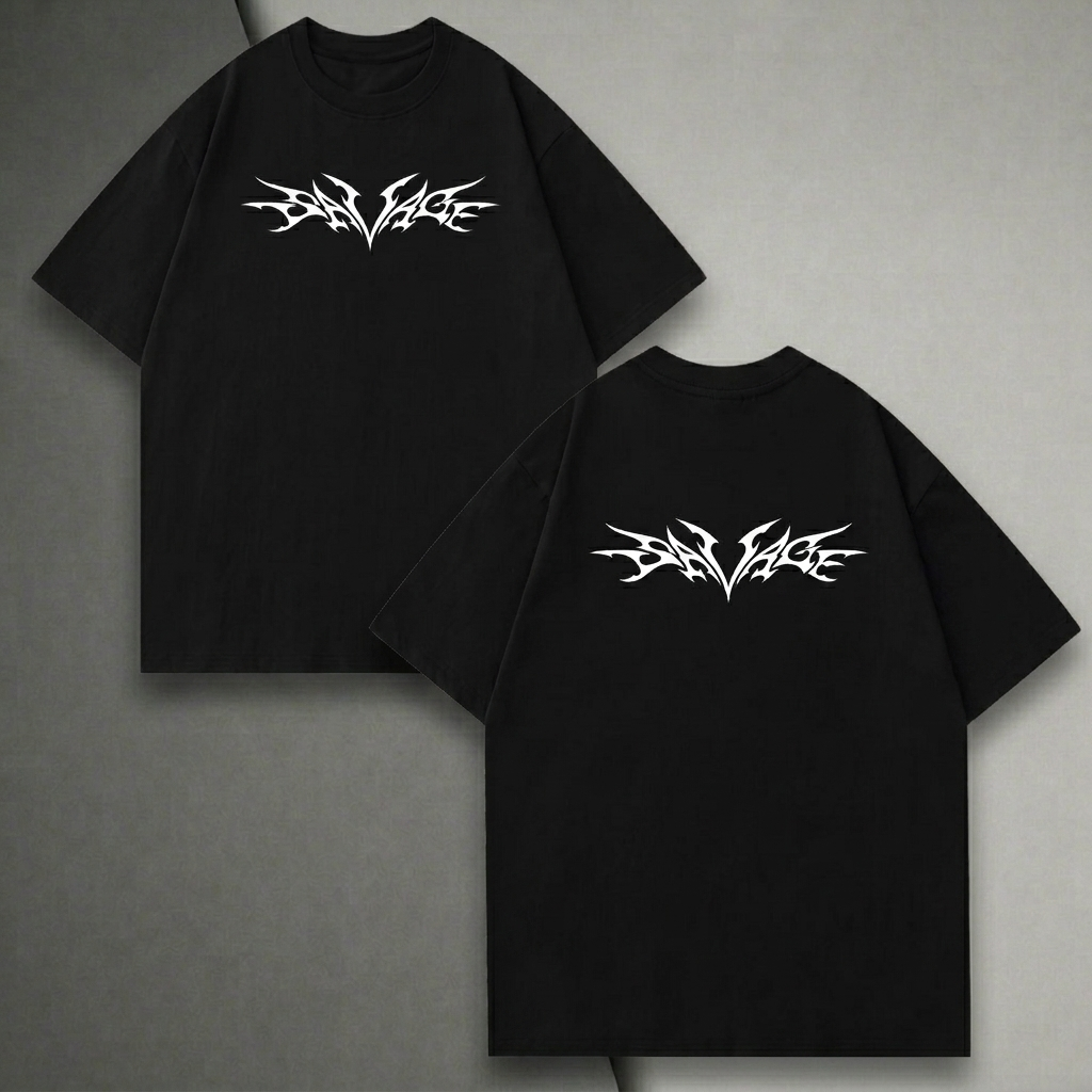 Camiseta Oversized Savage Bordada Premium Gótica Streetwear Unissex Caimento Largo