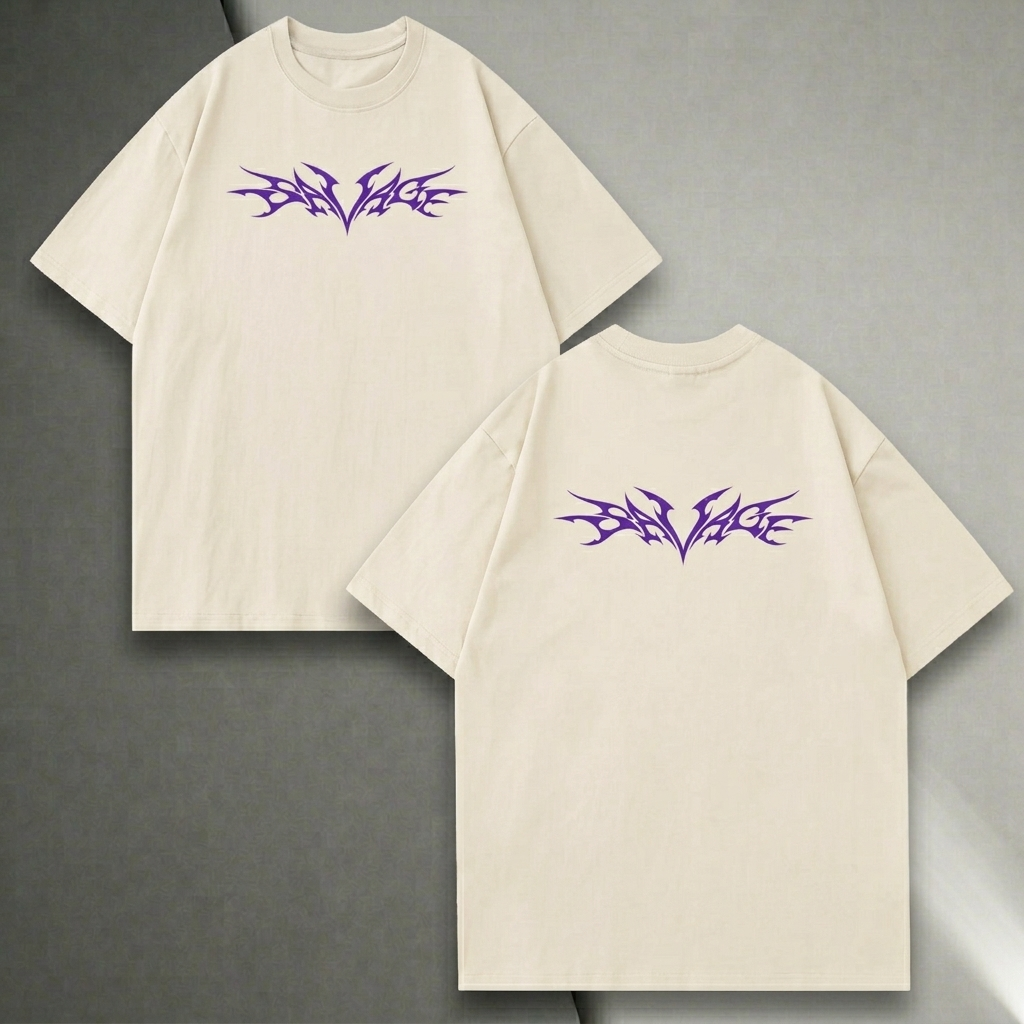 Camiseta Oversized Savage Bordada Premium Gótica Streetwear Unissex Caimento Largo